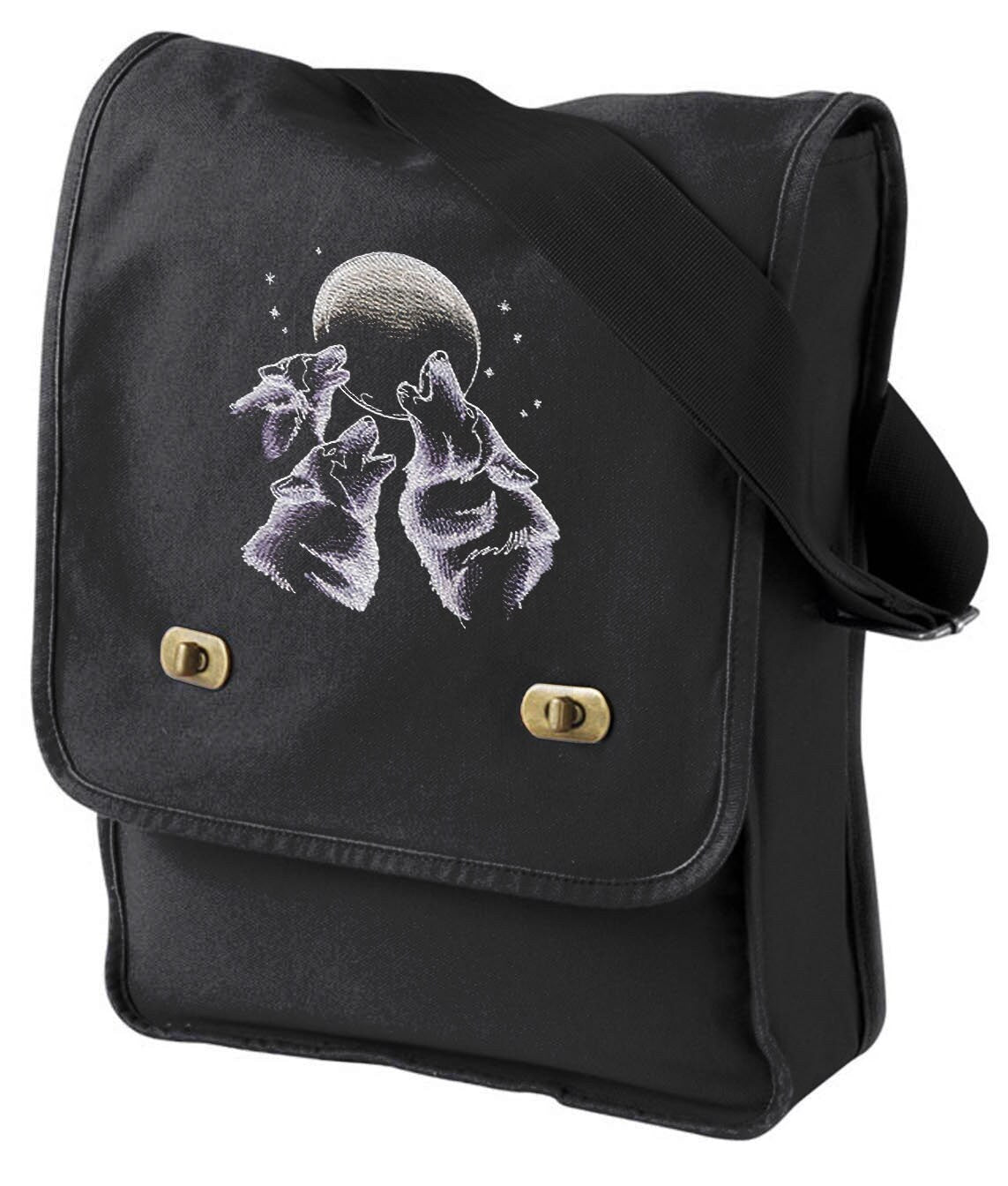 Wolf Trio Embroidered Canvas Field Bag