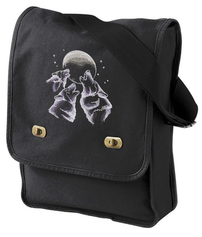 Wolf Trio Embroidered Canvas Field Bag