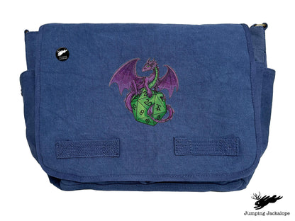 D20 Dragon Embroidered Classic Canvas Messenger Bag