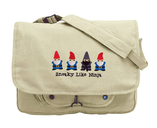 Sneaky Like Ninja Embroidered Canvas Messenger Bag