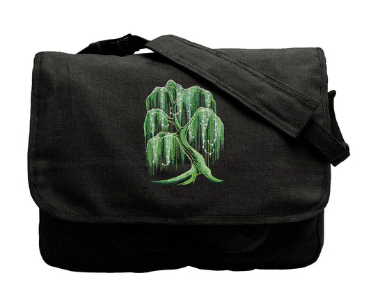 Enchanted Garden - Willow Tree Embroidered Canvas Messenger Bag, Glow in the Dark Tree