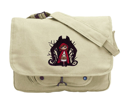 Wolf Shadow - Little Red Riding Hood Embroidered Canvas Messenger Bag
