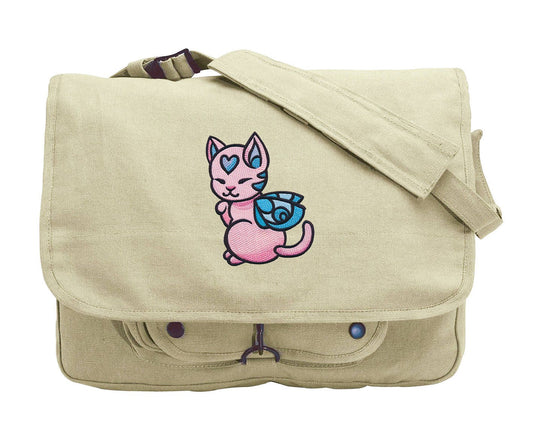 Charmed Creatures - Kitten Embroidered Canvas Messenger Bag, Cat Messenger Bag, Kitty Embroidered Canvas Messenger Bag