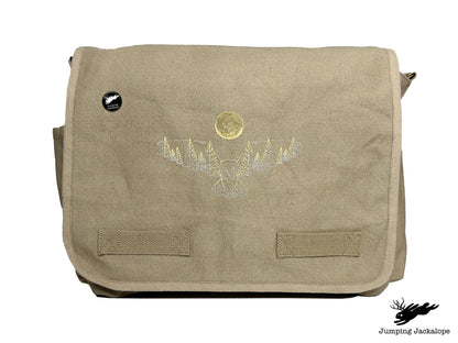 Under the Full Moon Forest Night Owl Embroidered Classic Canvas Messenger Bag
