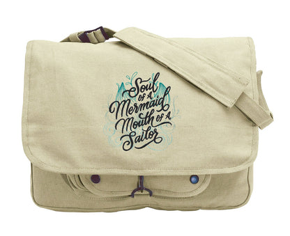 Soul of a Mermaid, Mouth of a Sailor Embroidered Canvas Messenger Bag