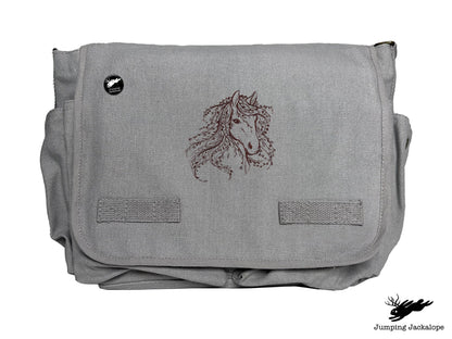 Untamed Beauty Horse Embroidered Classic Cotton Canvas Messenger Bag
