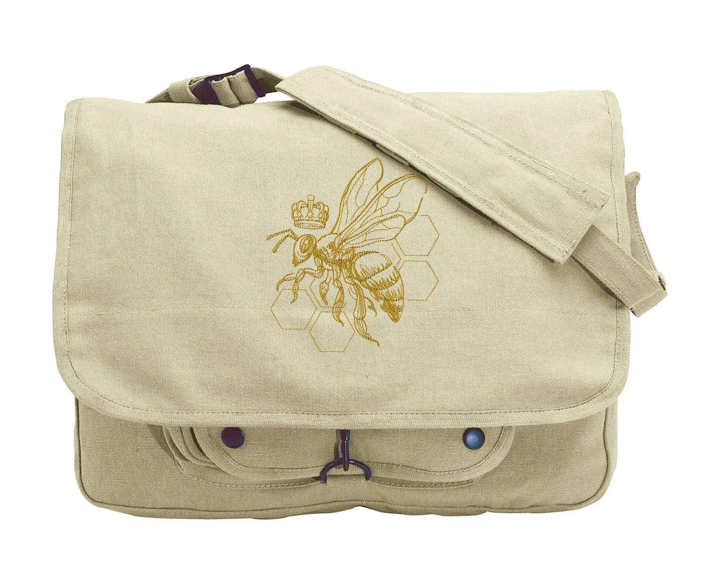 Queen Bee Embroidered Canvas Messenger Bag