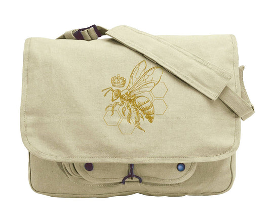 Queen Bee Embroidered Canvas Messenger Bag