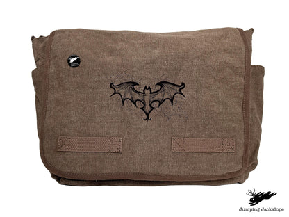 Elegant Bat Design Embroidered Classic Canvas Messenger Bag