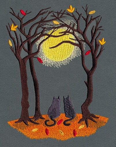 Cat Canvas Field Bag, Kitty Messenger Bag, Moonlit Autumn Embroidered Canvas Field Bag