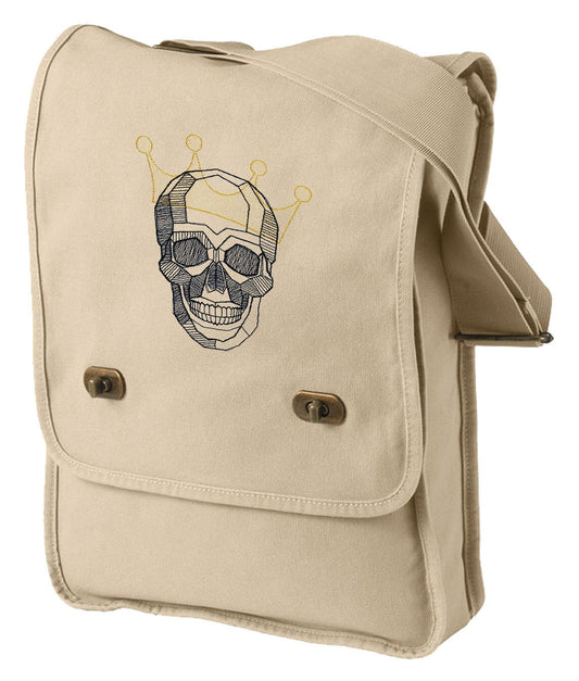 Crowned Skull Embroidered Canvas Field bag
