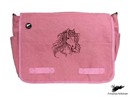Untamed Beauty Horse Embroidered Classic Cotton Canvas Messenger Bag