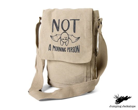 Not a Morning Person, Bat Bag, Bat Embroidered Canvas Tech, Tablet, iPad, Kindle, Fire, Camera Bag