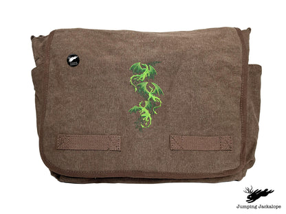 Mythical Dragon Cascade Embroidered Classic Canvas Messenger Bag