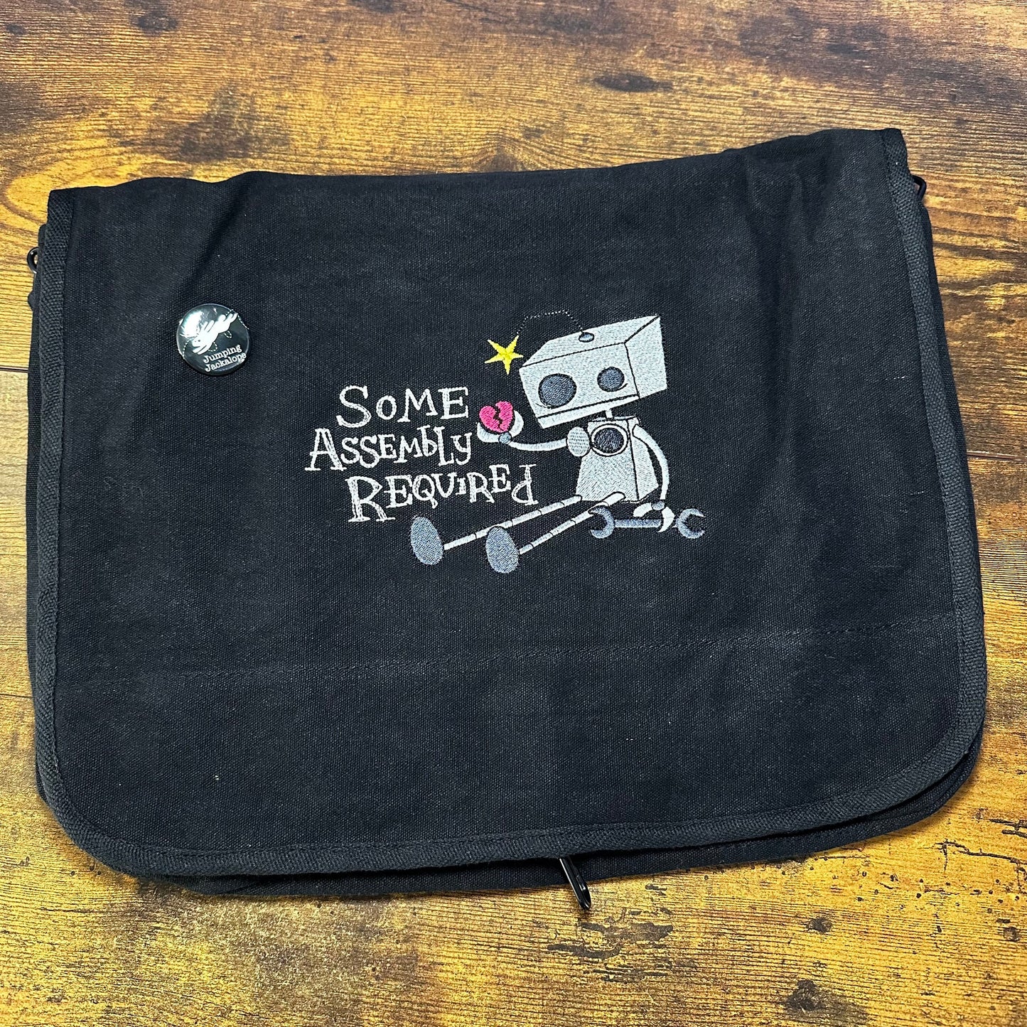 Some Assembly Required Embroidered Canvas Messenger Bag