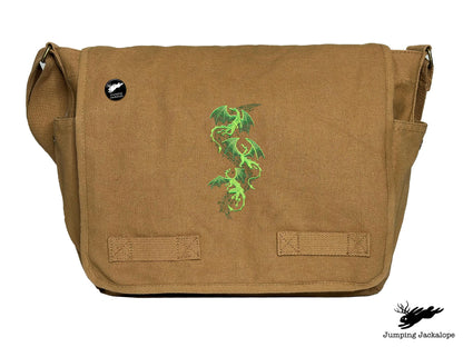 Mythical Dragon Cascade Embroidered Classic Canvas Messenger Bag