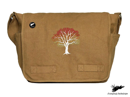 Signs of Autumn Tree Embroidered Messenger Bag