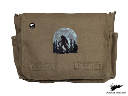 Under the Moonlight Bigfoot Embroidered Classic Canvas Messenger Bag