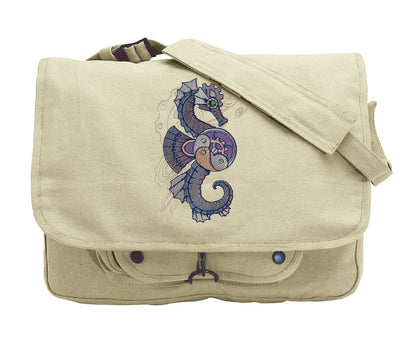 Mechanica Aquatica - Seahorse Embroidered Canvas Messenger Bag