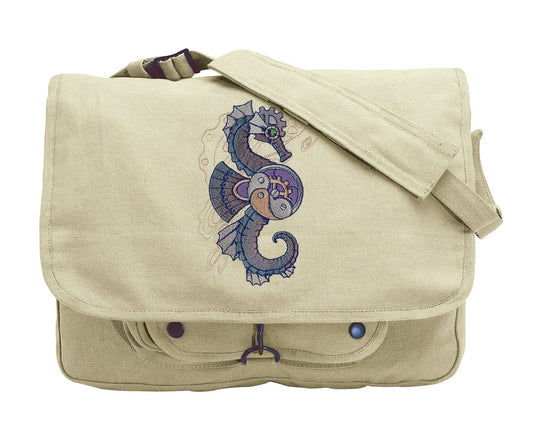 Mechanica Aquatica - Seahorse Embroidered Canvas Messenger Bag