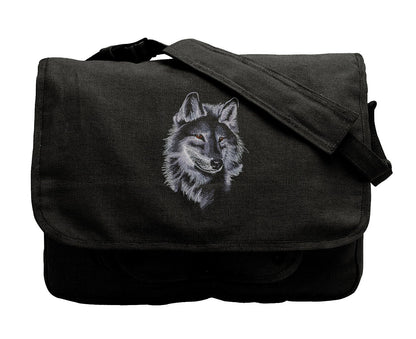 Majestic Wolf Embroidered Canvas Messenger Bag