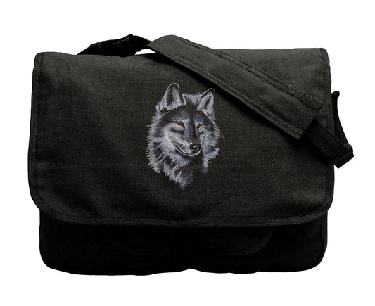 Majestic Wolf Embroidered Canvas Messenger Bag