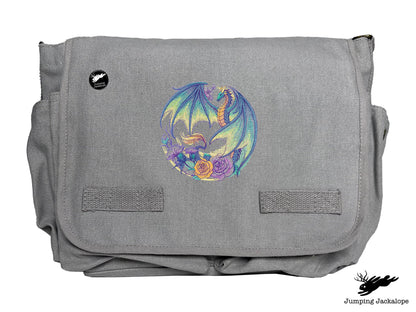 Flight of Flowers Dragon Wreath Embroidered Classic Canvas Messenger Bag