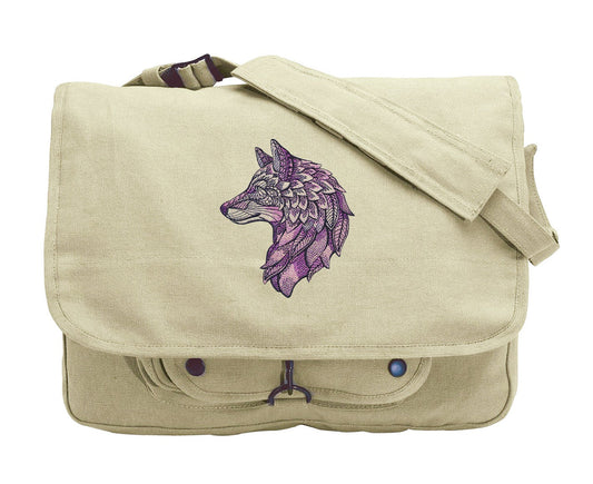 Modern Mystique Wolf Embroidered Canvas Messenger Bag
