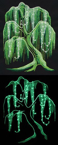 Enchanted Garden - Willow Tree Embroidered Canvas Messenger Bag, Glow in the Dark Tree