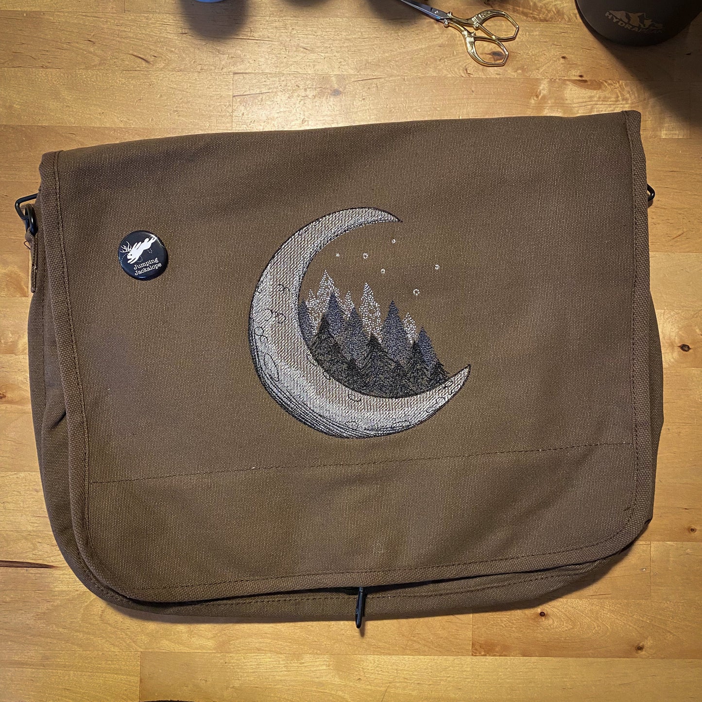 Wild Forest Moon Embroidered Canvas Messenger Bag, Moon Embroidered Canvas Messenger Bag, Moon eclipse messenger bag