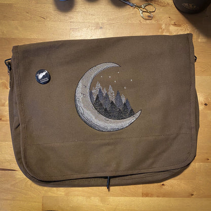 Wild Forest Moon Embroidered Canvas Messenger Bag, Moon Embroidered Canvas Messenger Bag, Moon eclipse messenger bag