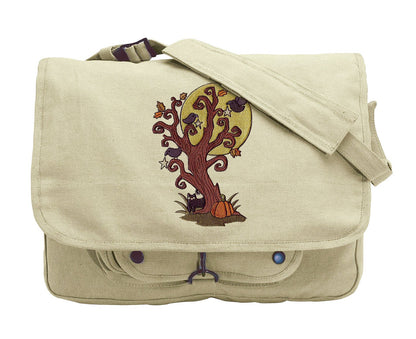 Spooky Tree Embroidered Canvas Messenger Bag