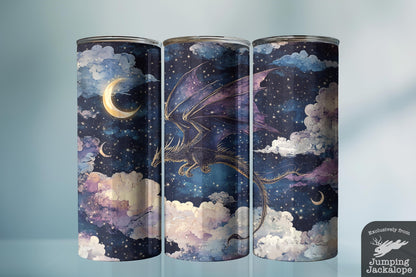 Moonlit Majesty Dragon Tumbler – 20oz Purple Galaxy Fantasy Cup | Starry Sky Scene