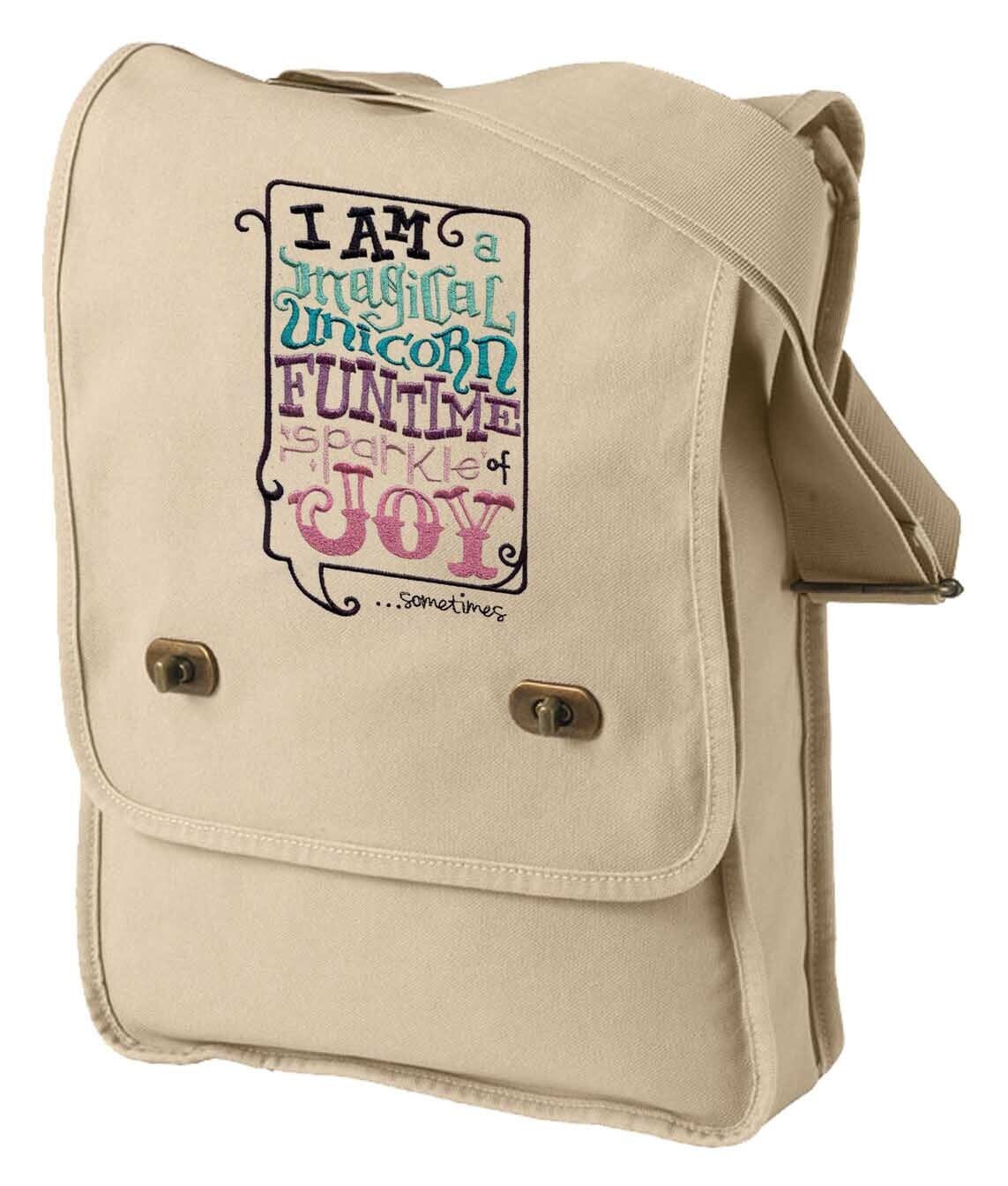 Magically Sparkle Unicorn Typography Embroidered Canvas Field Bag