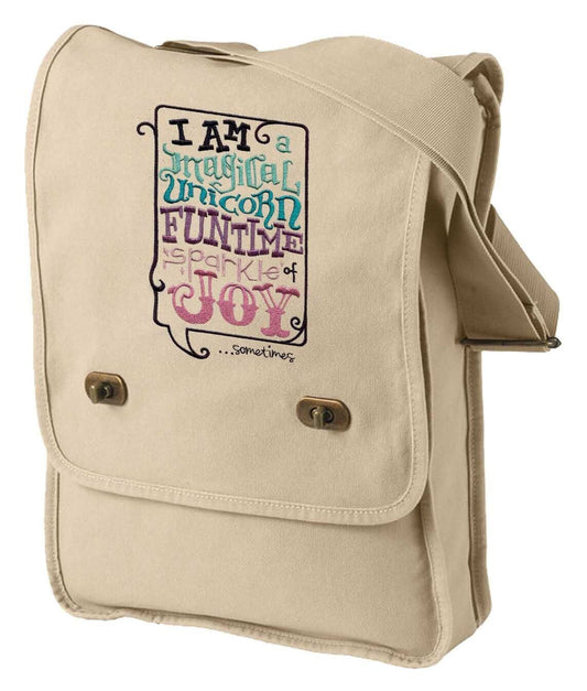 Magically Sparkle Unicorn Typography Embroidered Canvas Field Bag