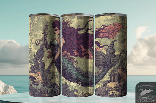 Coral Kingdom Mermaid Tumbler – 20oz Storybook Castle Scene Drinkware | Fairytale Ocean Fantasy