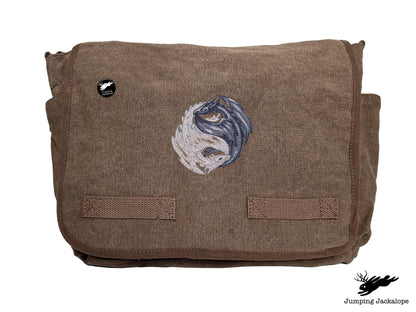 Yin Yang Dragons Embroidered Classic Canvas Messenger Bag