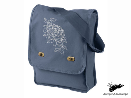 Chalked Rose Embroidered Canvas Field Bag