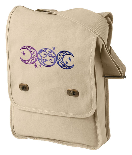 Triple Moon Embroidered Canvas Field Bag