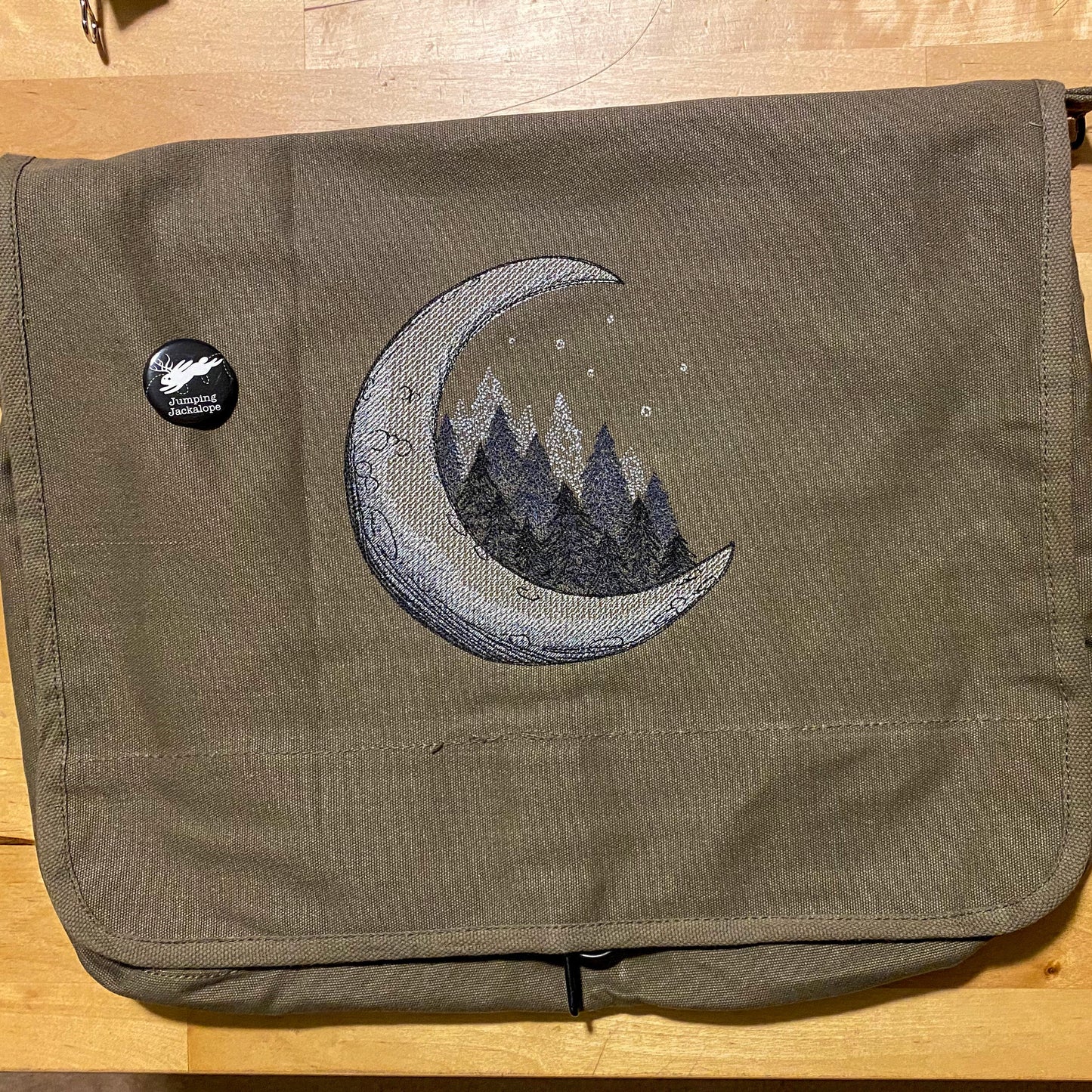 Wild Forest Moon Embroidered Canvas Messenger Bag, Moon Embroidered Canvas Messenger Bag, Moon eclipse messenger bag