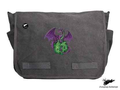D20 Dragon Embroidered Classic Canvas Messenger Bag
