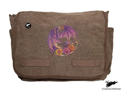 Autumn Flight of Flowers Dragon Wreath Embroidered Classic Canvas Messenger Bag