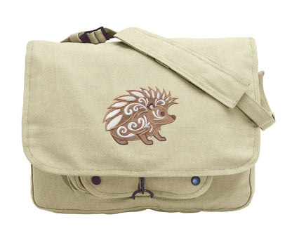 Hedgehog with Flourish Embroidered Canvas Messenger Bag