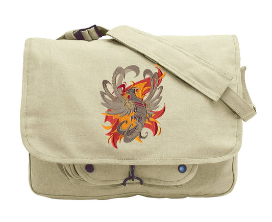 Steampunk Phoenix Embroidered Canvas Messenger Bag