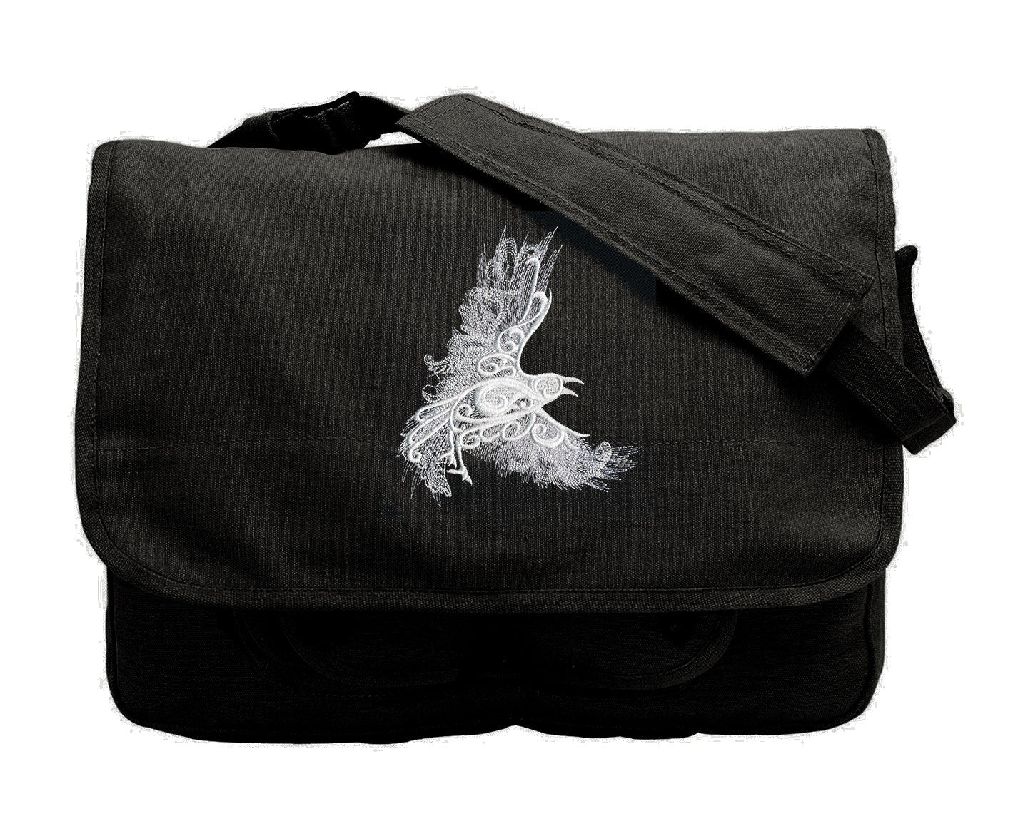 Raven Bag, Embroidered Raven Canvas Laptop Bag, Raven Messenger Bag, Ghost Baroque - Raven Embroidered Canvas Messenger Bag