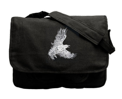 Raven Bag, Embroidered Raven Canvas Laptop Bag, Raven Messenger Bag, Ghost Baroque - Raven Embroidered Canvas Messenger Bag
