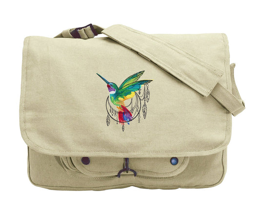 Bohemian Hummingbird Embroidered Canvas Messenger Bag