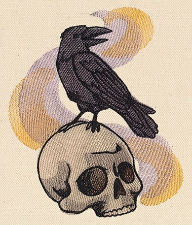 Painted Skull and Raven Embroidered Canvas Field Bag