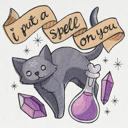 Wicked Cute I Put a Spell On You, Cat Design Bag Embroidered Canvas Messenger Bag