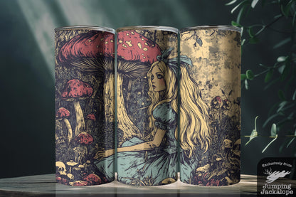 Haunted Mushroom Grove Tumbler – 20oz Gothic Alice in Wonderland Scene | Sublimated Fantasy Cup | Customizable Gift